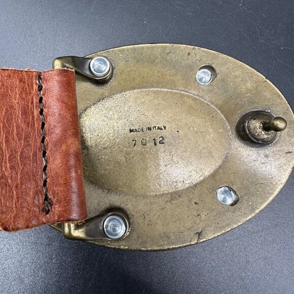 Vintage Italian Leather Womens Belt Ornate Brass Buckle Size M Fabio Corti Italy - Picture 3 of 7